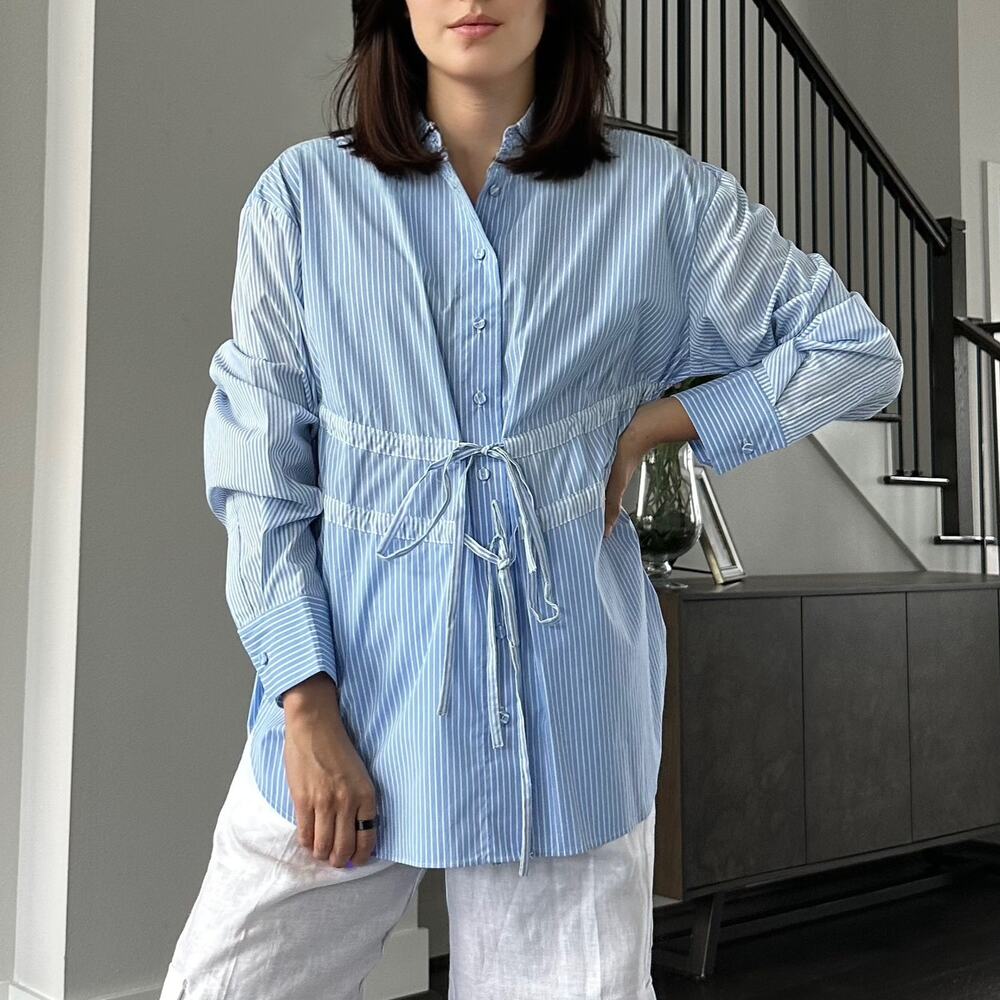 Aknvas Marina Tie Front Poplin Top Size Small New